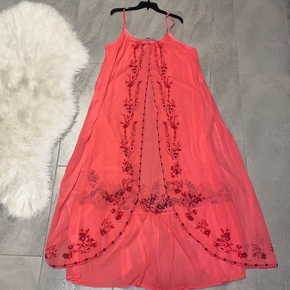 MISSLOOK PINK FLORAL MAXI DRESS W/ RUFFLE TRIM